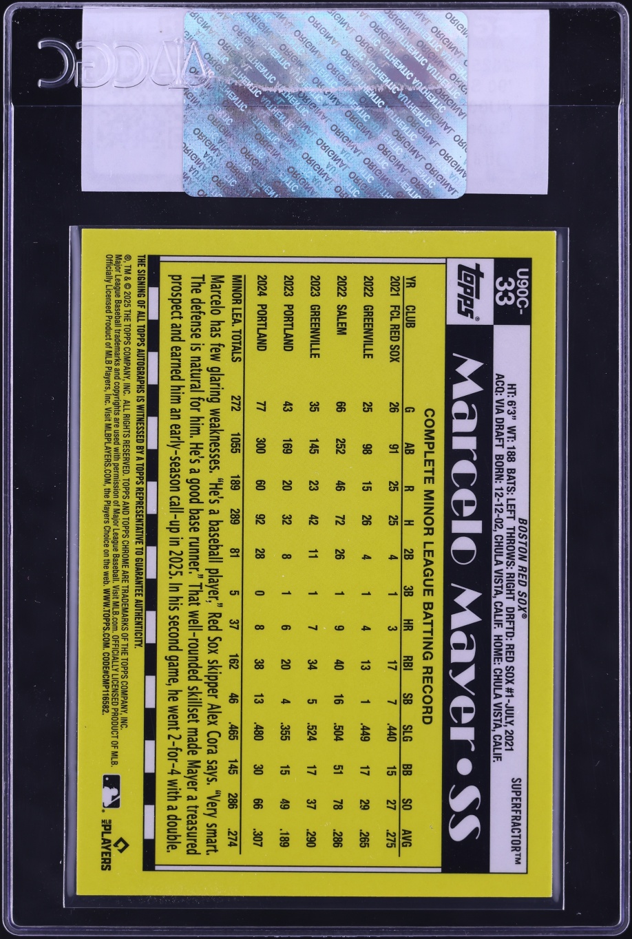 2025 Topps Update '90 Silver Pack Superfractor Marcelo Mayer ROOKIE AUTO 1/1 #U90C-33 CGC AUTH - Photo 2