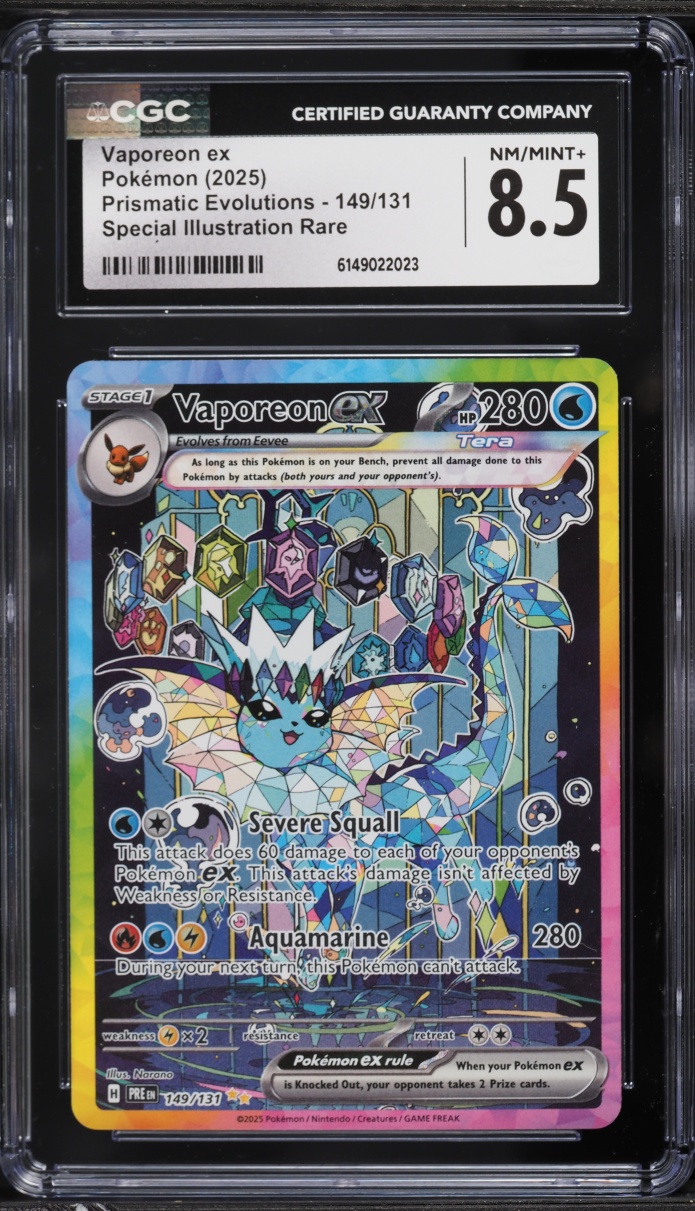 2025 Pokemon Scarlet & Violet Prismatic Evolutions SIR Vaporeon EX #149 CGC 8.5 NM-MT+