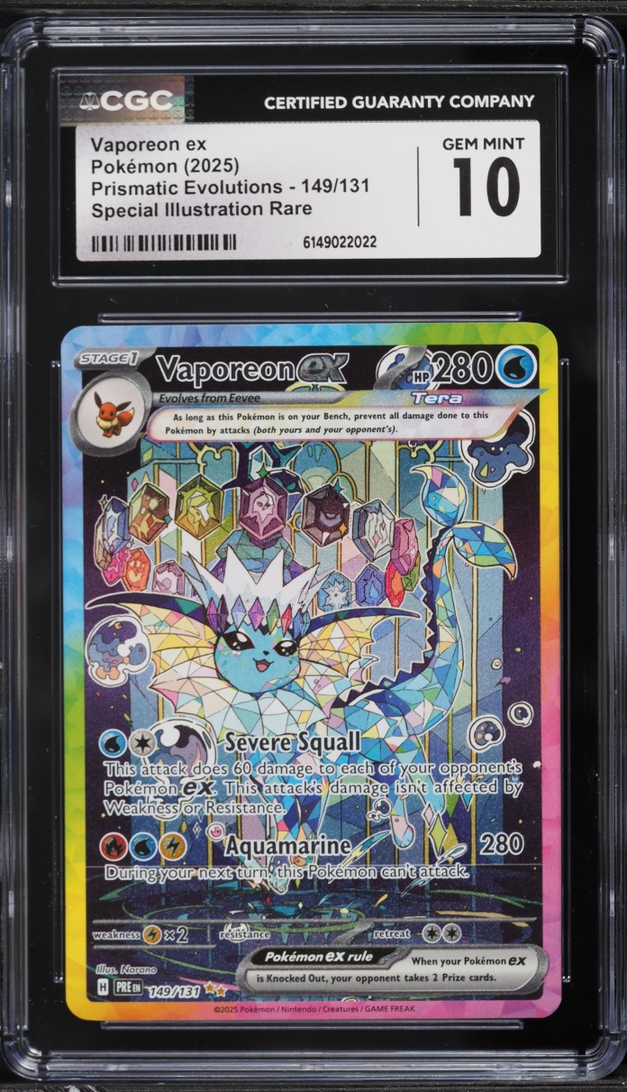 2025 Pokemon Scarlet & Violet Prismatic Evolutions SIR Vaporeon EX #149 CGC 10 GEM MINT