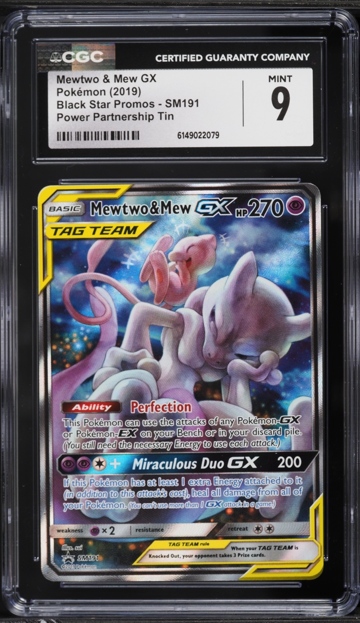 2019 Pokemon SM Promo Power Partnership Tin Full Art Mewtwo & Mew GX #SM191 CGC 9 MINT