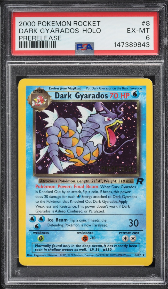 2000 Pokemon Team Rocket Prerelease Holo Dark Gyarados #8 PSA 6 EXMT