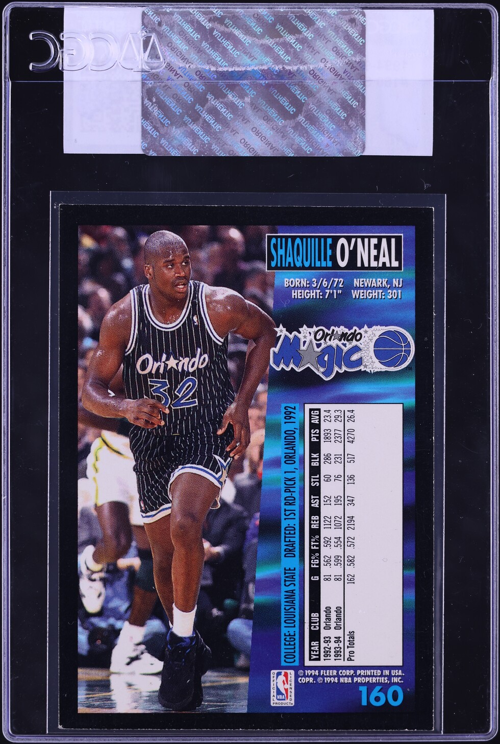 1994 Fleer Basketball Shaquille O'Neal #160 CGC AUTH