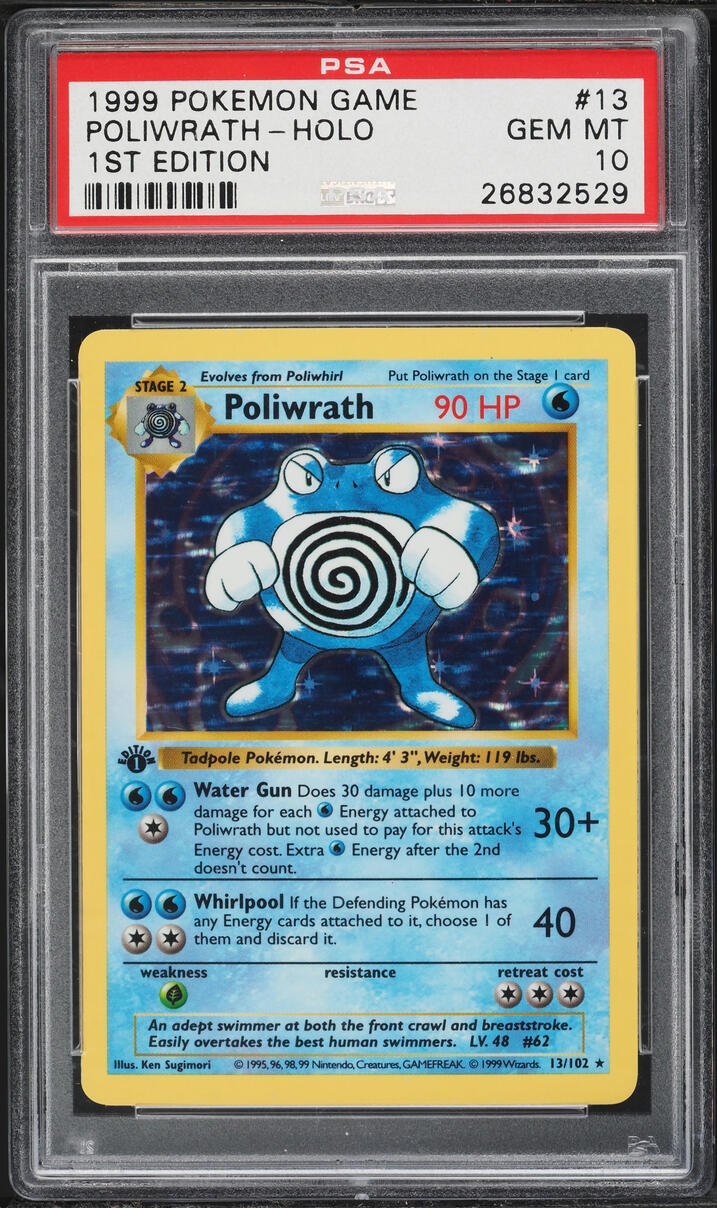 1999 Pokemon Base Set Shadowless 1st Edition Holo Poliwrath #13 PSA 10 GEM MINT