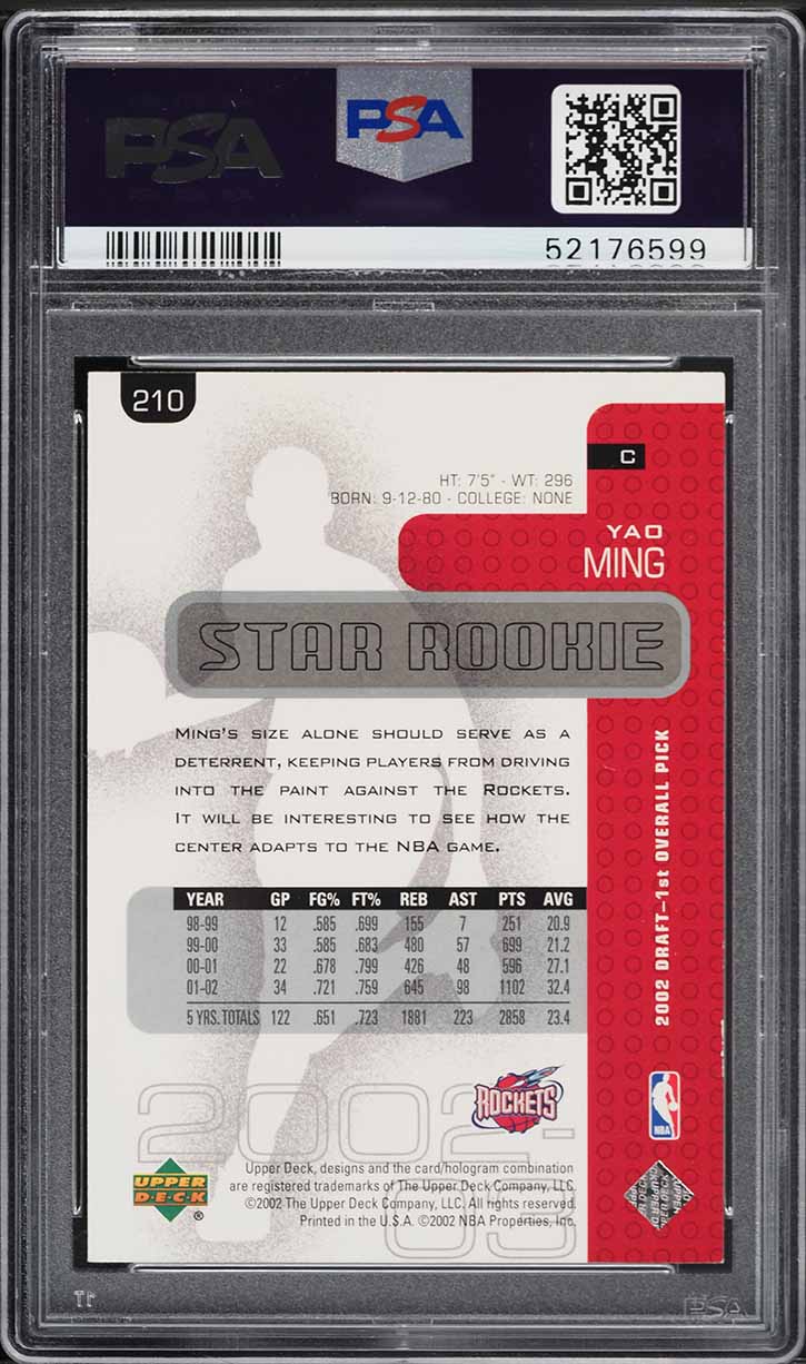 2002 Upper Deck Basketball Yao Ming ROOKIE #210 PSA 7 NRMT