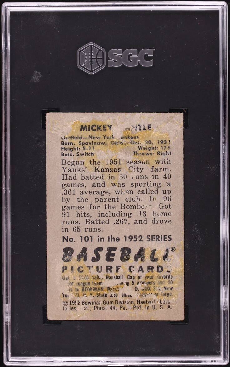 1952 Bowman Mickey Mantle #101 SGC 1 PR