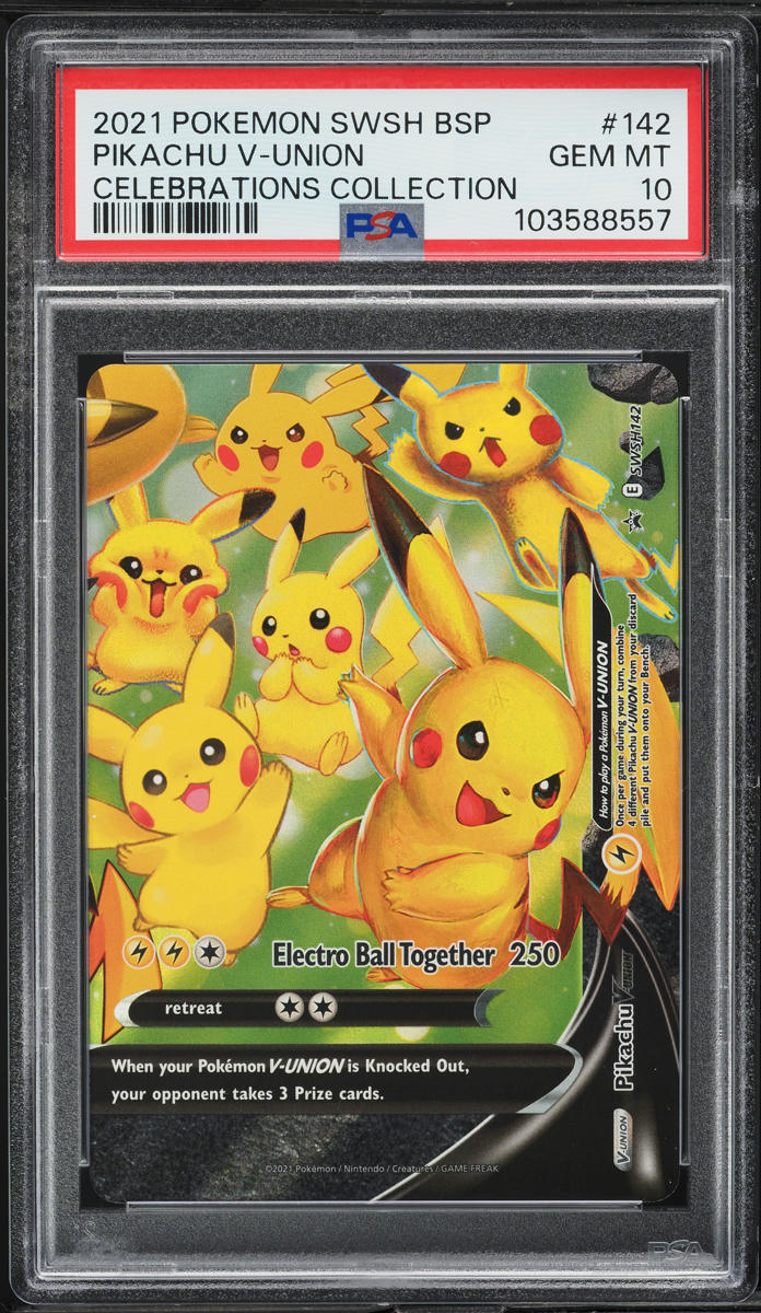 2021 Pokemon SWSH Black Star Promo Celebrations Pikachu V Union #142 PSA 10 GEM - Main Image