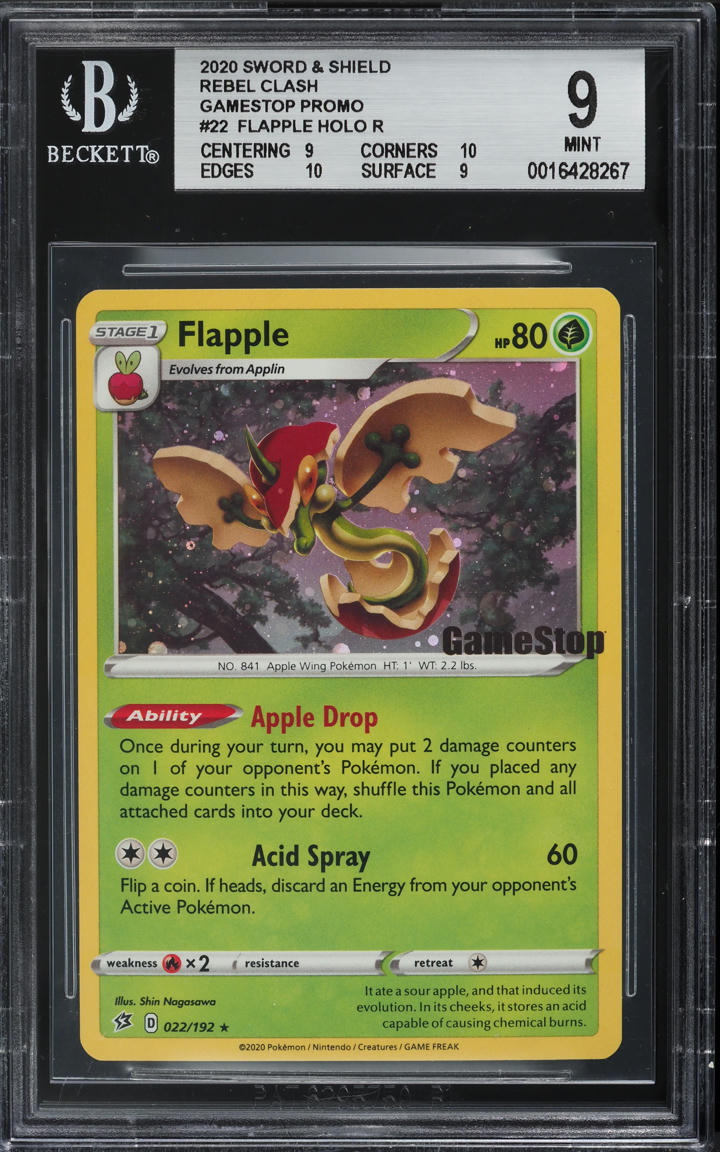 2020 Pokemon Sword & Shield GameStop Promo Rebel Clash Holo Flapple #22 BGS 9