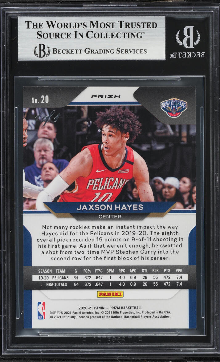 2020 Panini Prizm Choice Nebula Jaxson Hayes 1/1 #20 BGS 9 MINT