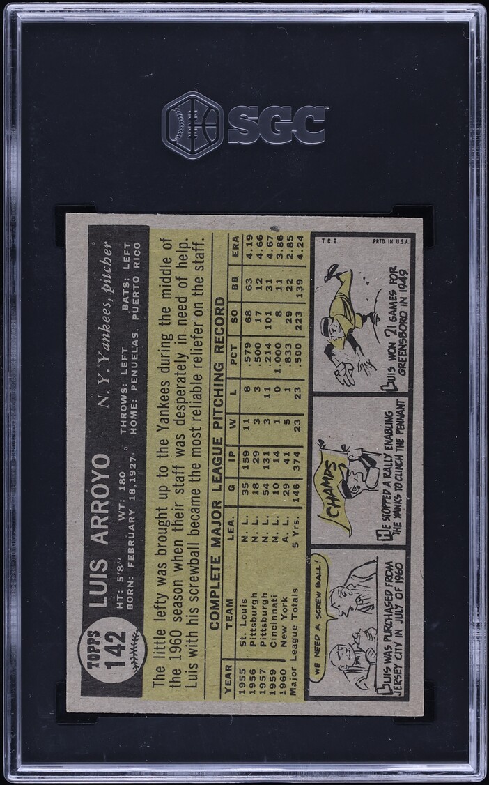 1961 Topps Luis Arroyo #142 SGC 5 EX
