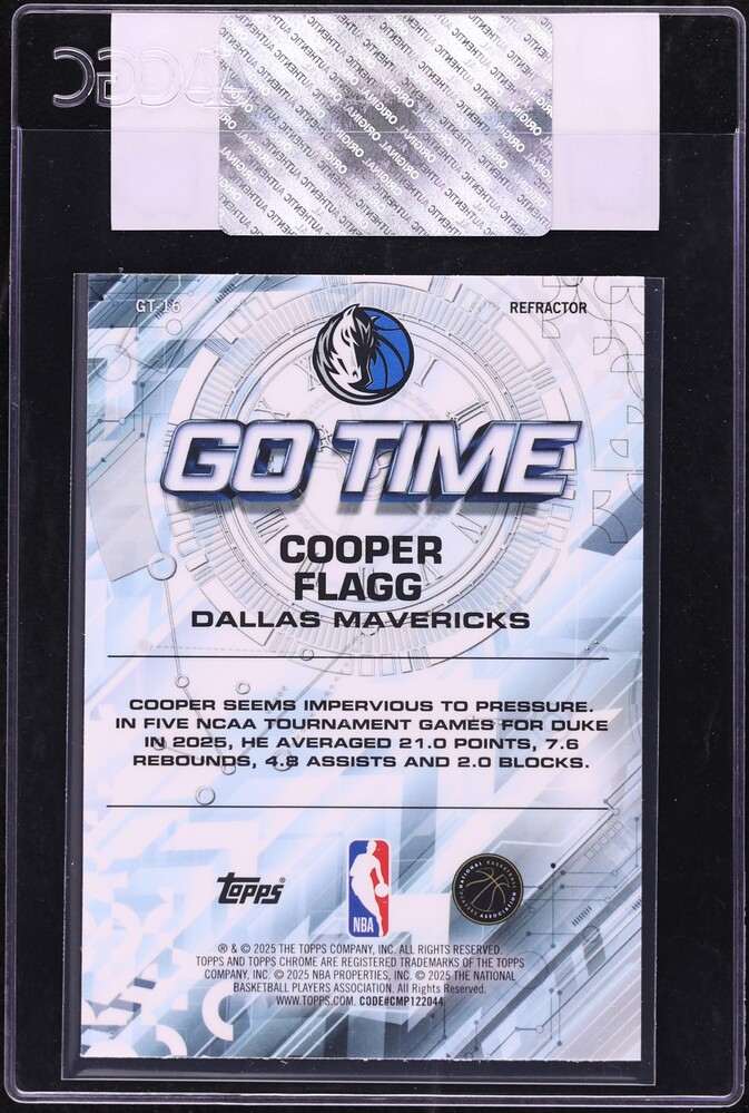 2025 Topps Chrome Go Time Refractor Cooper Flagg ROOKIE #GT-16 CGC AUTH