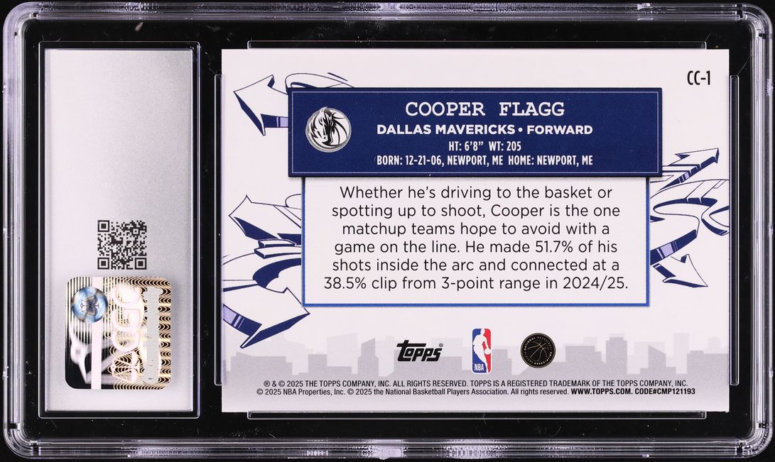 2025 Topps Clutch City Prospects Cooper Flagg ROOKIE #CC-1 CGC 9 MINT
