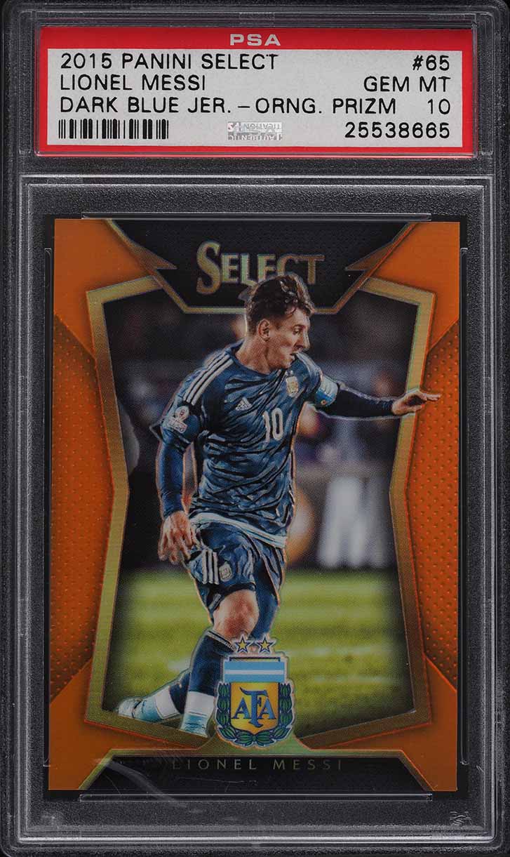 2015 Select Dark Blue Jersey Orange Prizm Lionel Messi /149 #65 PSA 10 GEM MINT
