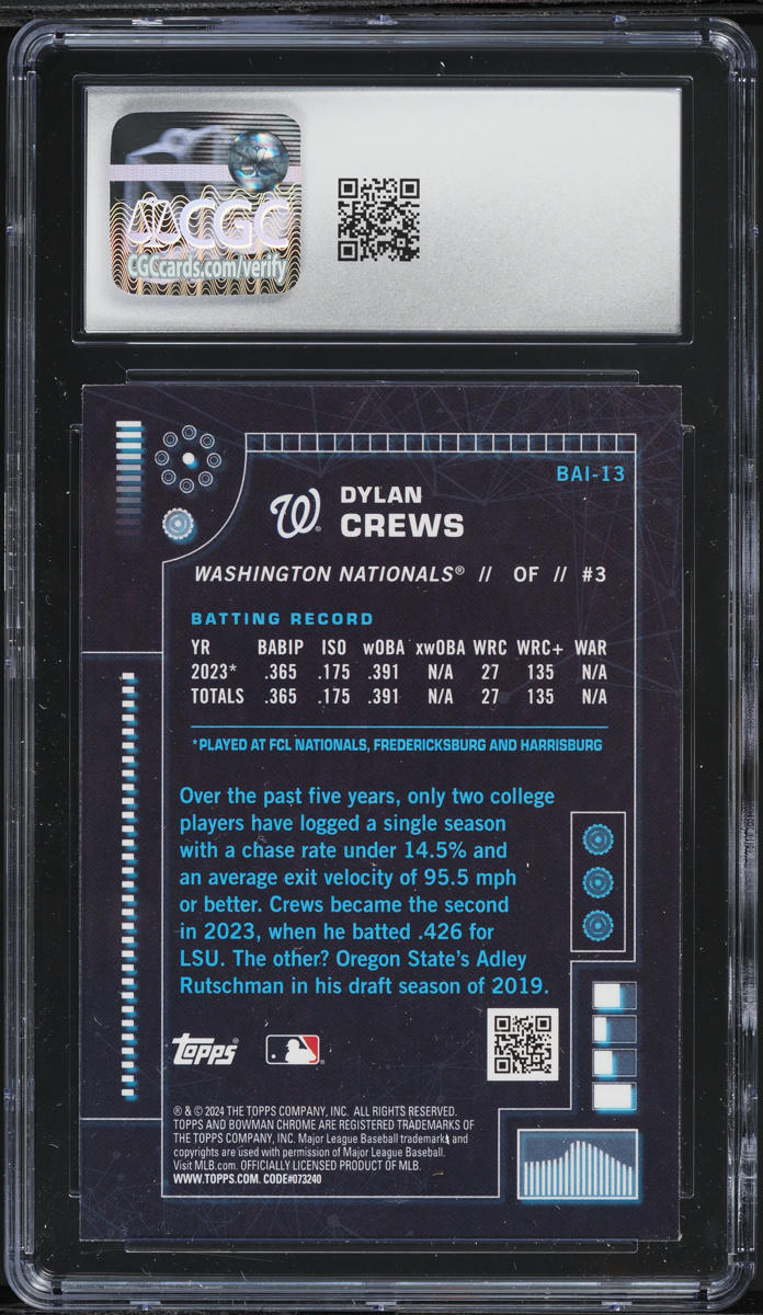 2024 Bowman Bowman A.I. Dylan Crews PROSPECT #BAI-13 CGC 10 GEM MINT