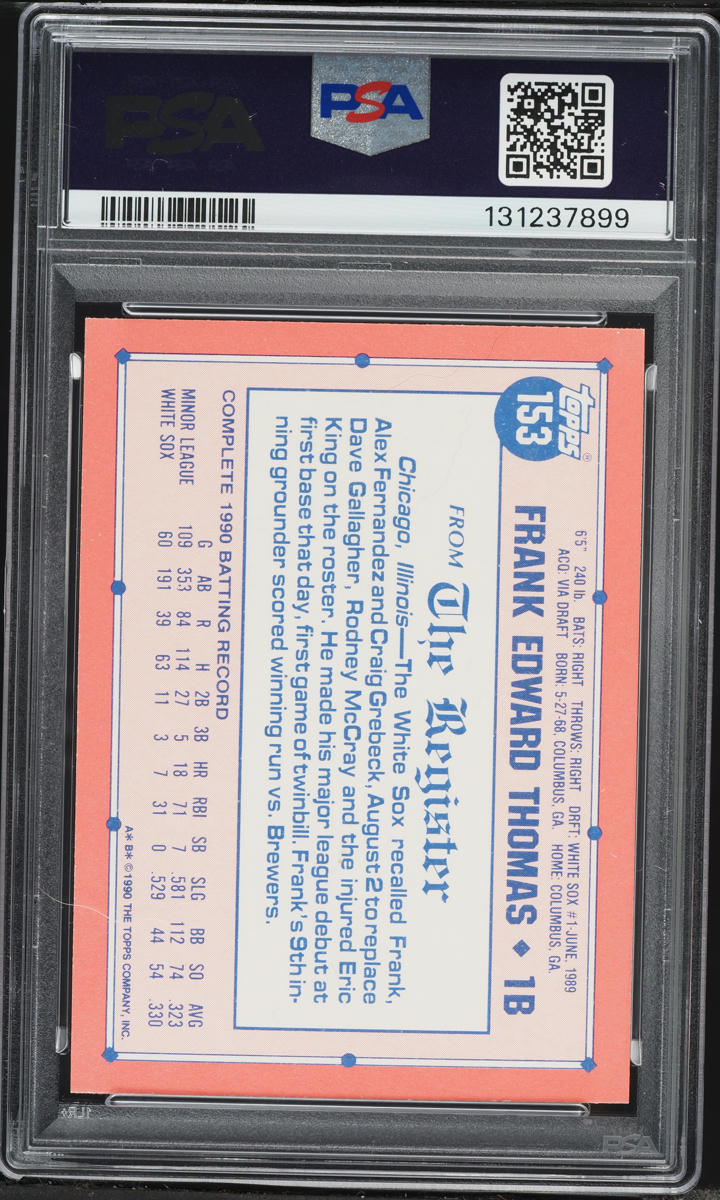 1991 Topps '90 M.L. Debut Frank Thomas ROOKIE #153 PSA 6 EXMT