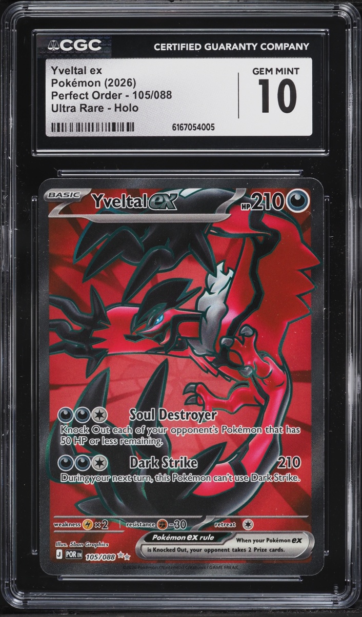 2026 Pokemon Mega Evolution Perfect Order Full Art Yveltal Ex #105 CGC 10 GEM MINT