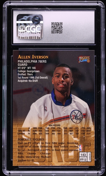 1997 Finest Basketball w/ Coating Allen Iverson #143 CGC 8 NM-MT