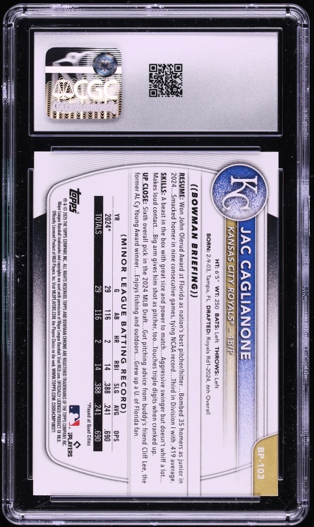 2025 Bowman Jac Caglianone PROSPECT #BP-103 CGC ALTERED AUTH