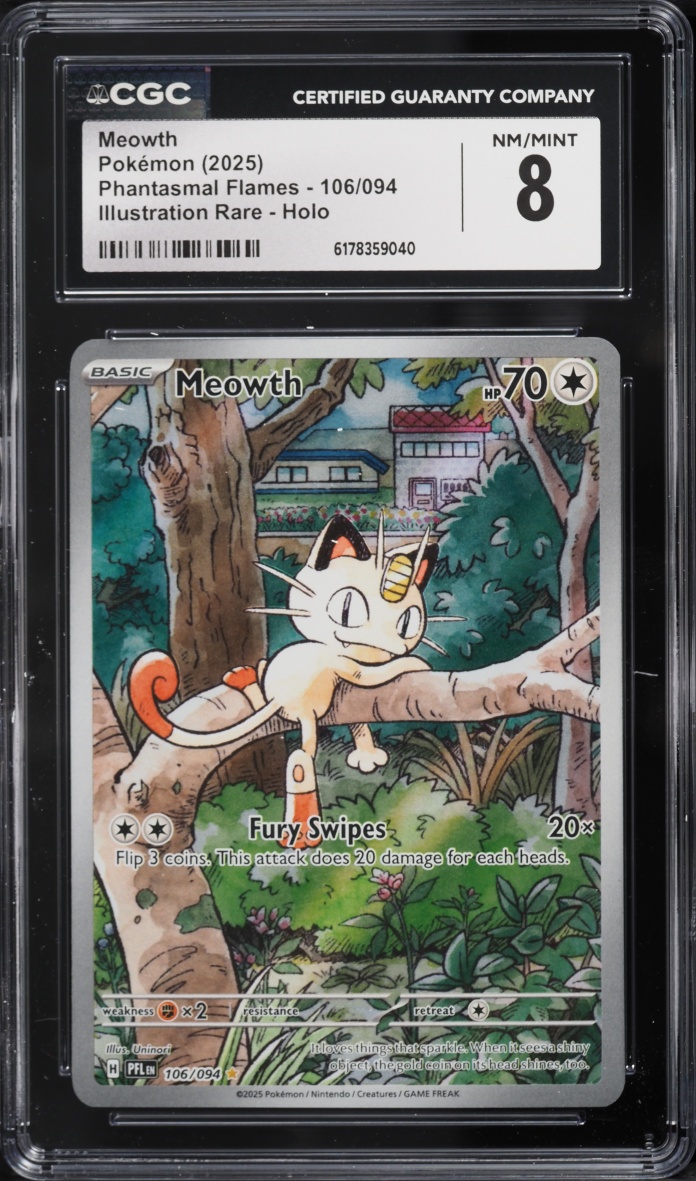 2025 Pokemon Mega Evolution Phantasmal Flames IR Meowth #106 CGC 8 NM-MT