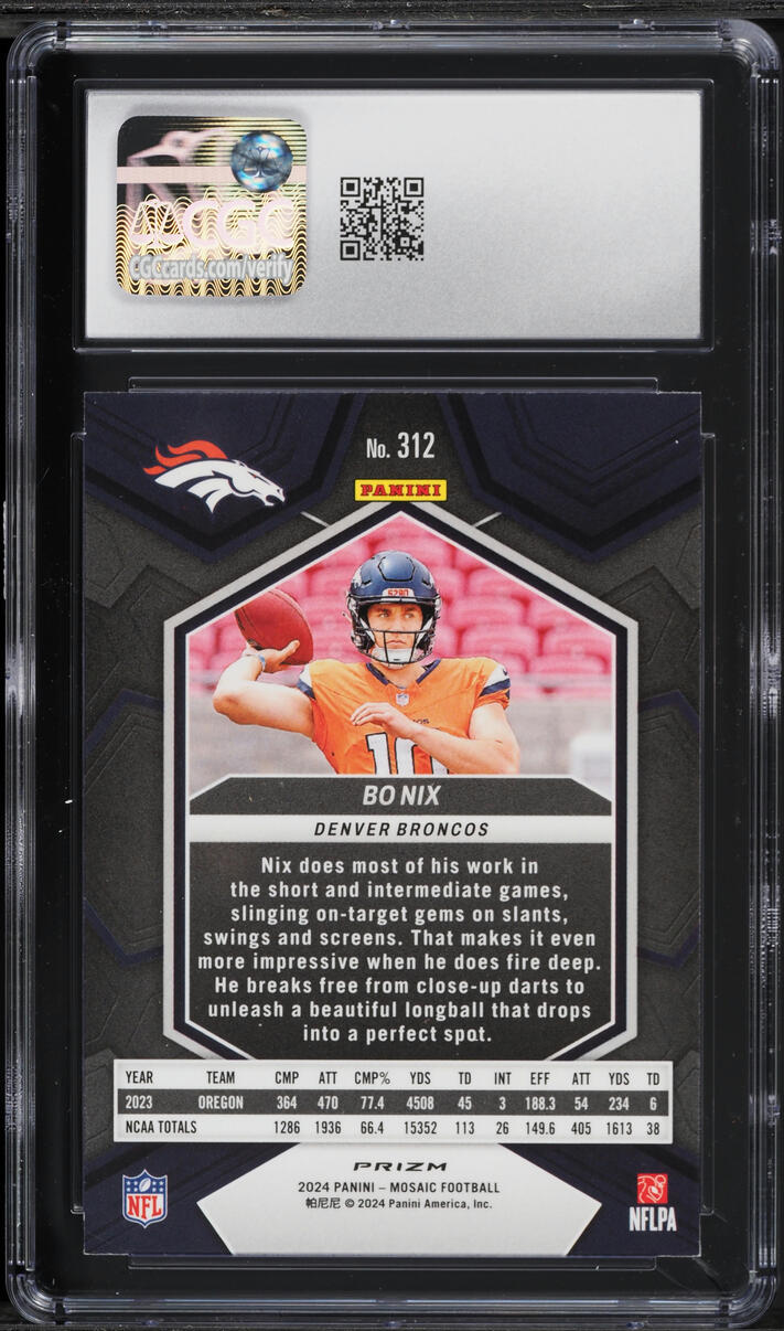 2024 Panini Mosaic Green Bo Nix ROOKIE #312 CGC 8 NM-MT