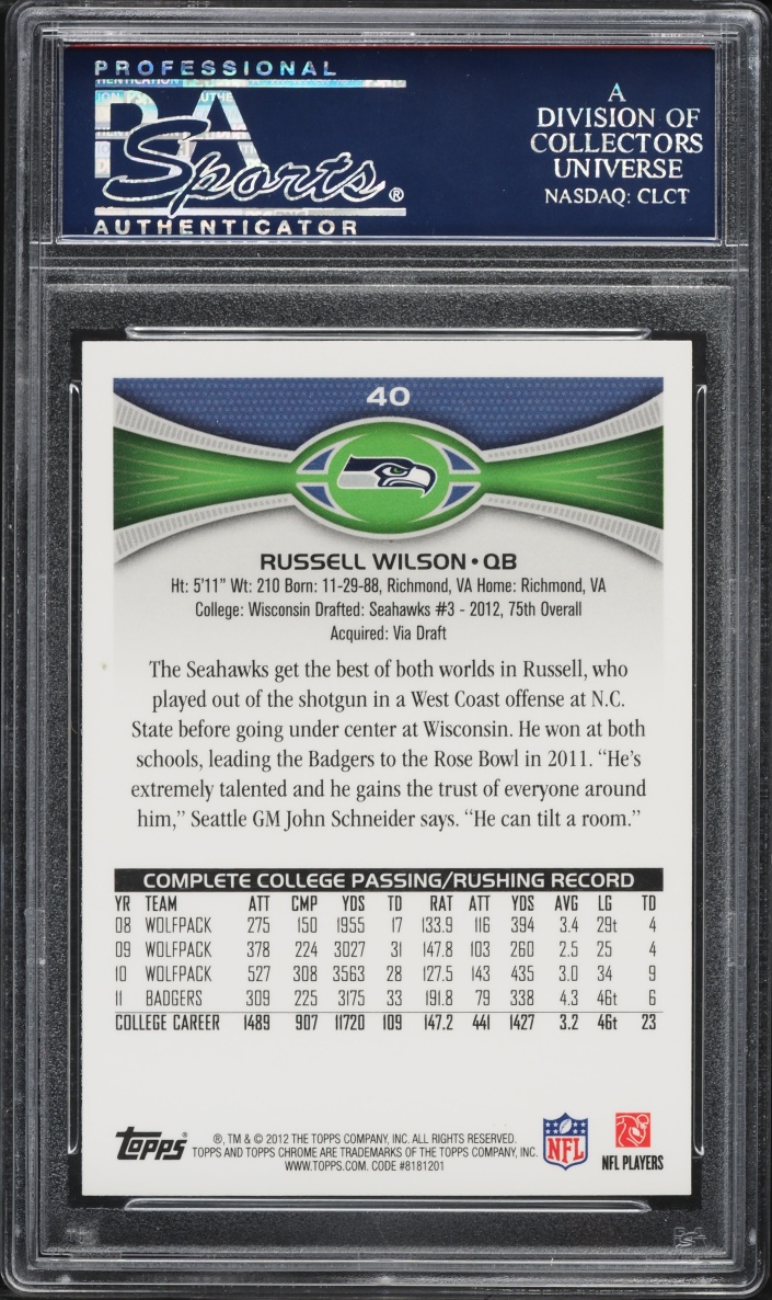 2012 Topps Chrome Stands In Background Russell Wilson ROOKIE #40 PSA 10 GEM MINT