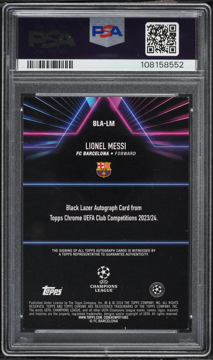 2023 Topps Chrome UEFA CC Black Lazer Red Refractor Lionel Messi AUTO DNA 10 /5 #BLA-LM PSA 7