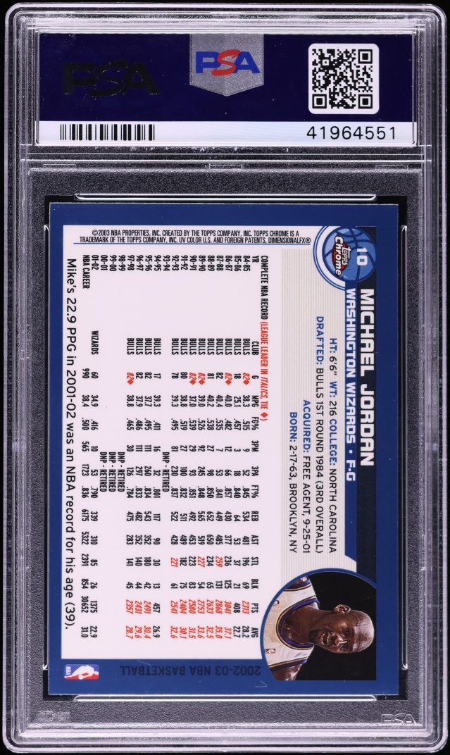 2002 Topps Chrome Michael Jordan #10 PSA 10 GEM MINT