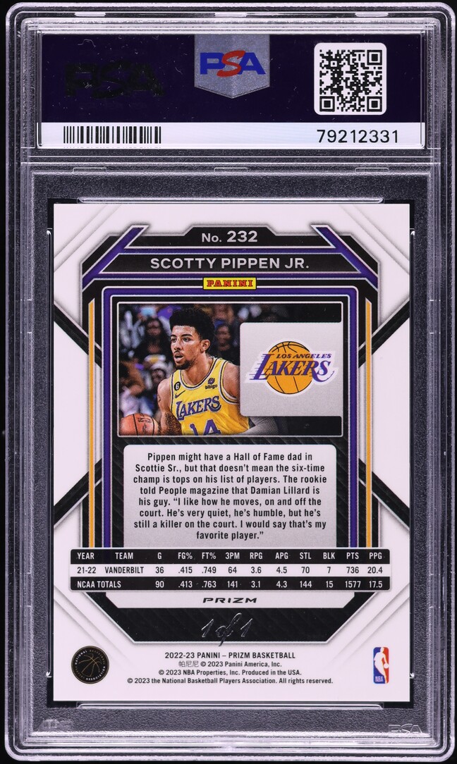 2022 Panini Prizm Nebula Choice Scotty Pippen Jr. ROOKIE 1/1 #232 PSA 9 MINT