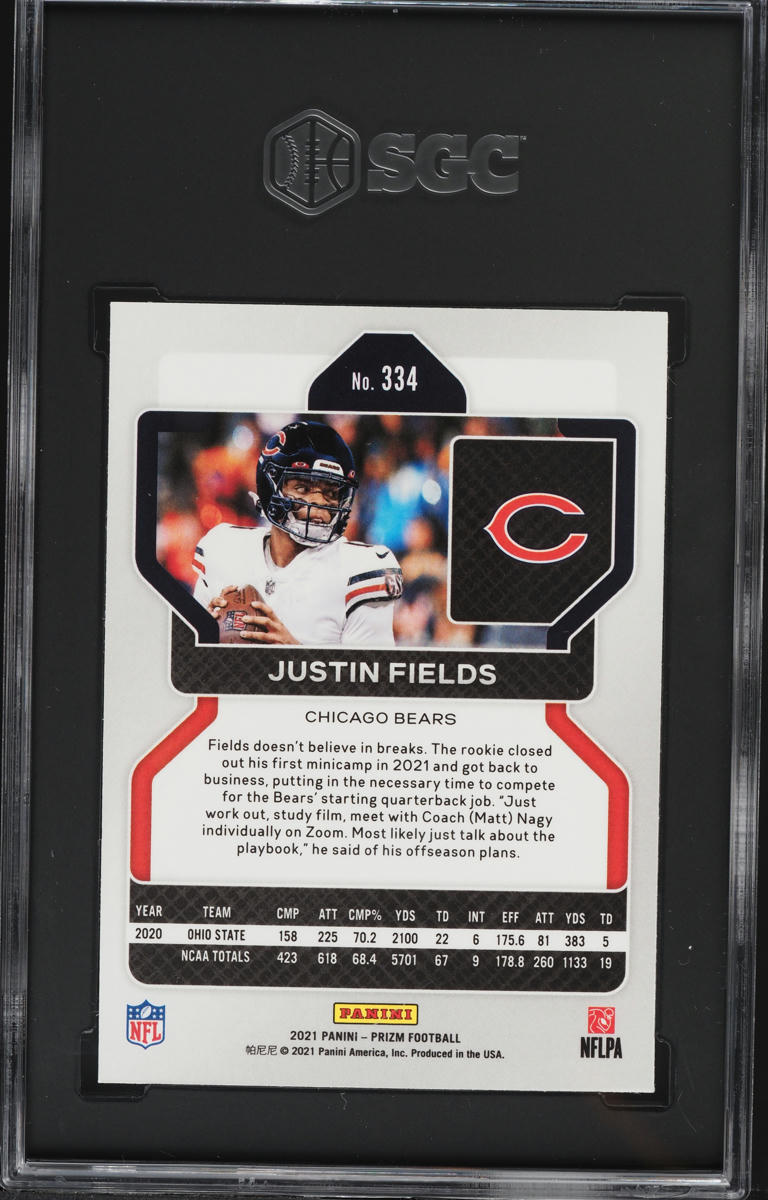 2021 Panini Prizm Justin Fields ROOKIE #334 SGC 10 GEM MINT