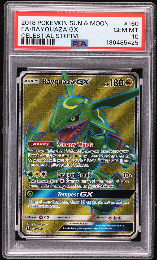 2018 Pokemon Sun & Moon Celestial Storm Full Art Rayquaza GX #160 PSA 10 GEM MINT