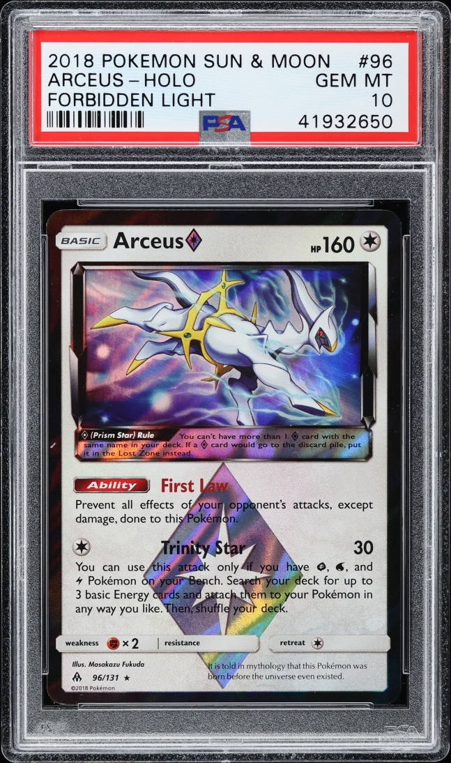 2018 Pokemon Sun & Moon Forbidden Light Holo Arceus #96 PSA 10 GEM MINT