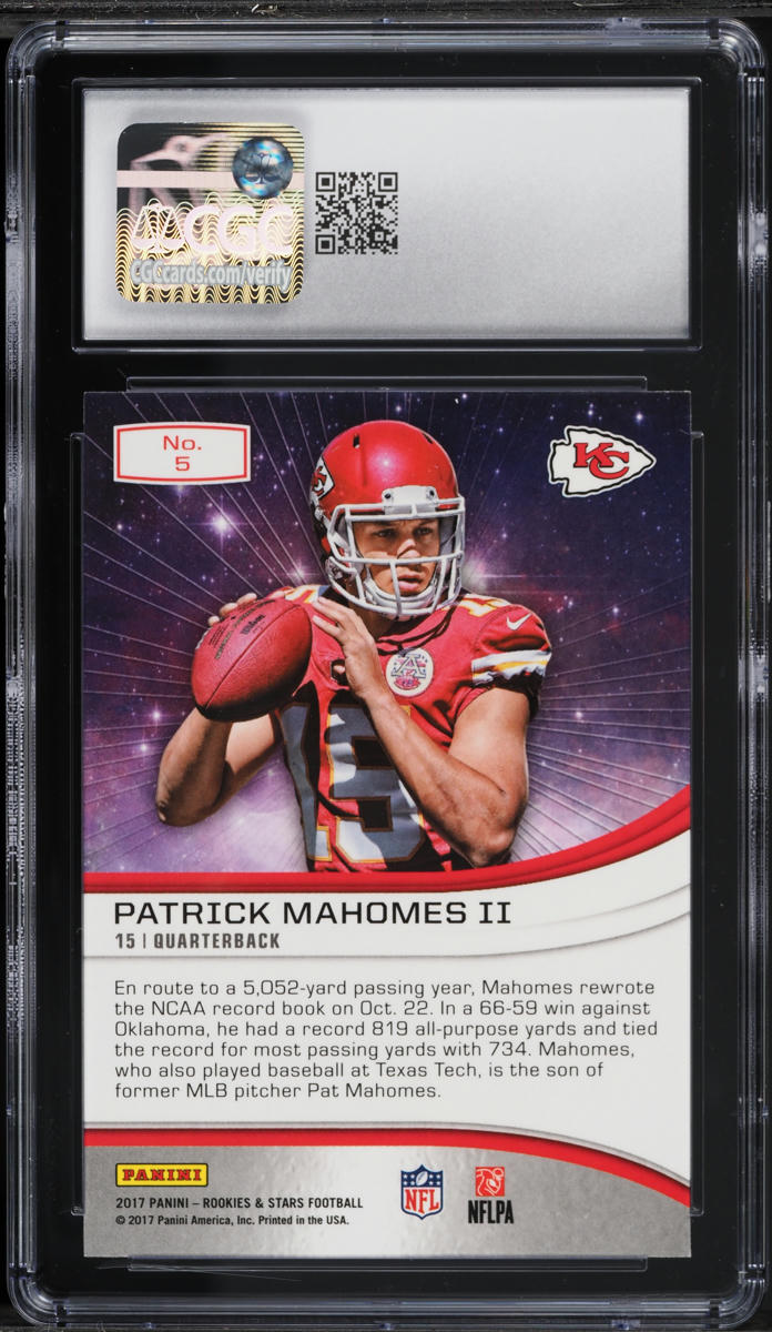 2017 Panini Rookies & Stars Stellar Patrick Mahomes II ROOKIE #5 CGC 9.5 MINT+