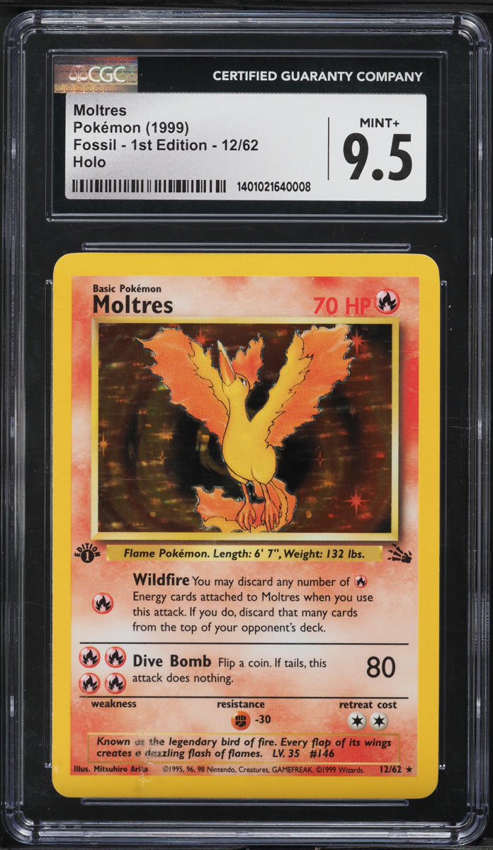 1999 Pokemon Fossil 1st Edition Holo Moltres #12 CGC 9.5 MINT+