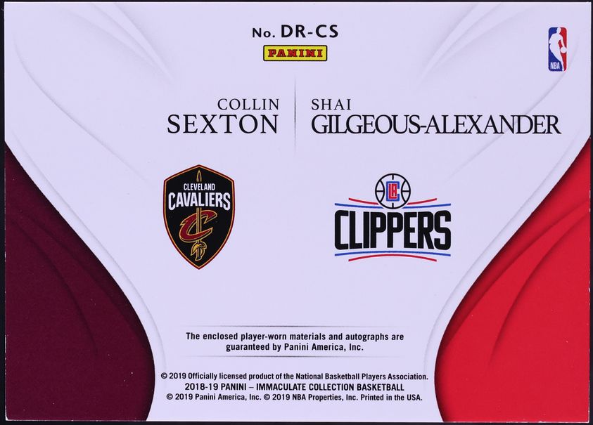2018 Immaculate Collin Sexton Shai Gilgeous-Alexander ROOKIE LOGOMAN PATCH AUTO 1/1 CGC AUTH