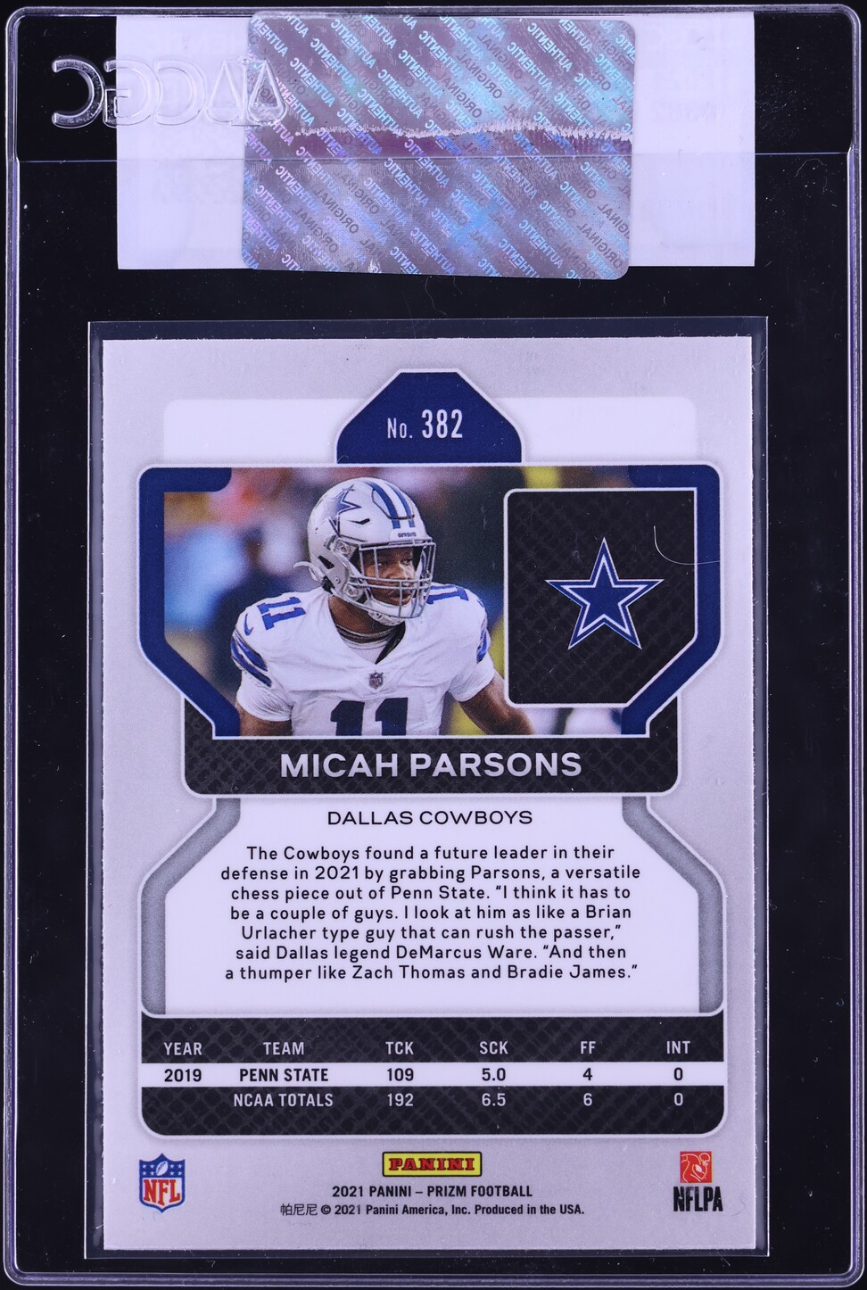 2021 Panini Prizm Micah Parsons ROOKIE #382 CGC AUTH