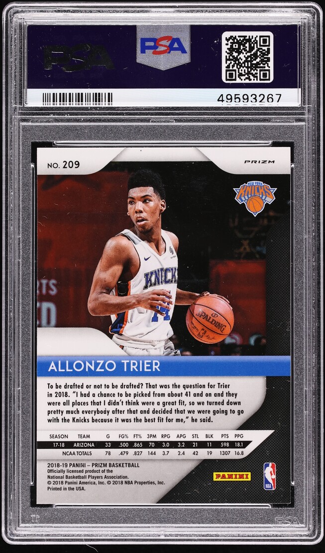 2018 Panini Prizm Silver Allonzo Trier ROOKIE #209 PSA 9 MINT