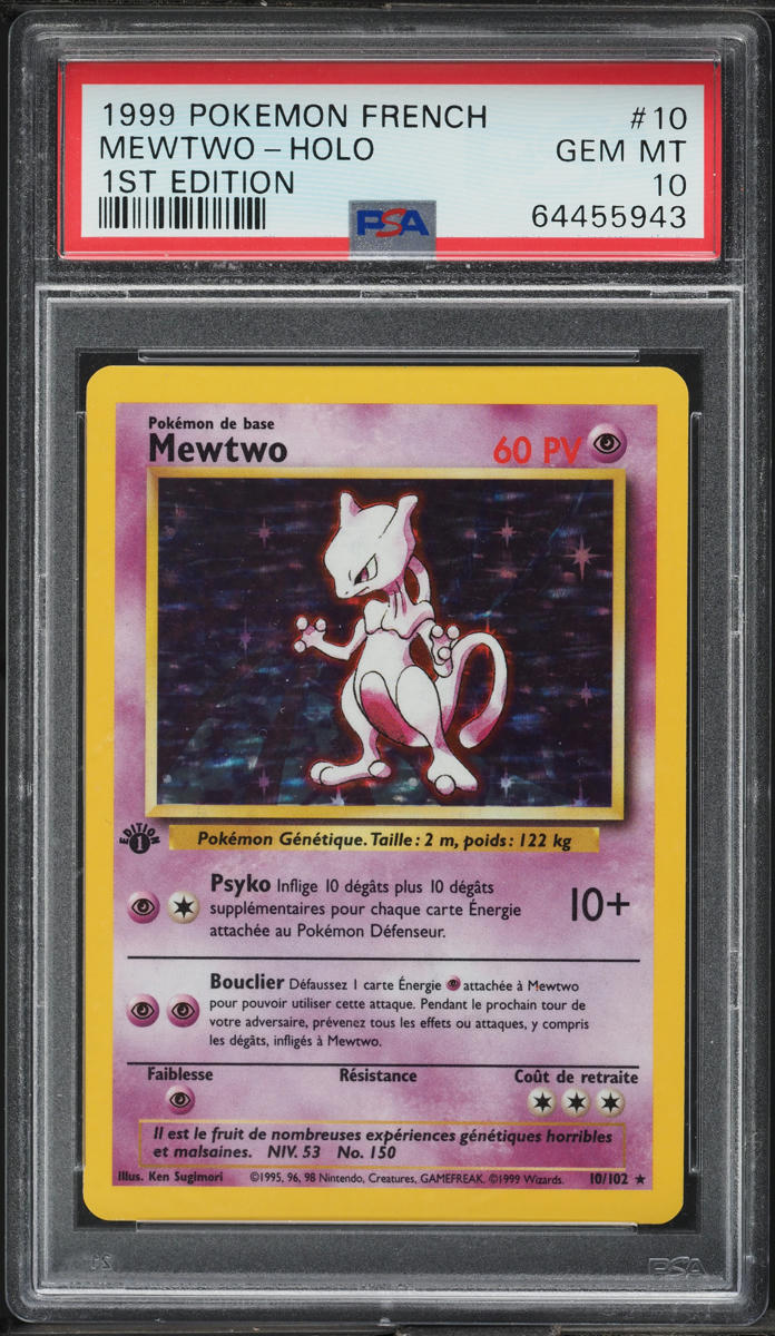 1999 Pokemon French Base Set 1st Edition Holo Mewtwo #10 PSA 10 GEM MINT
