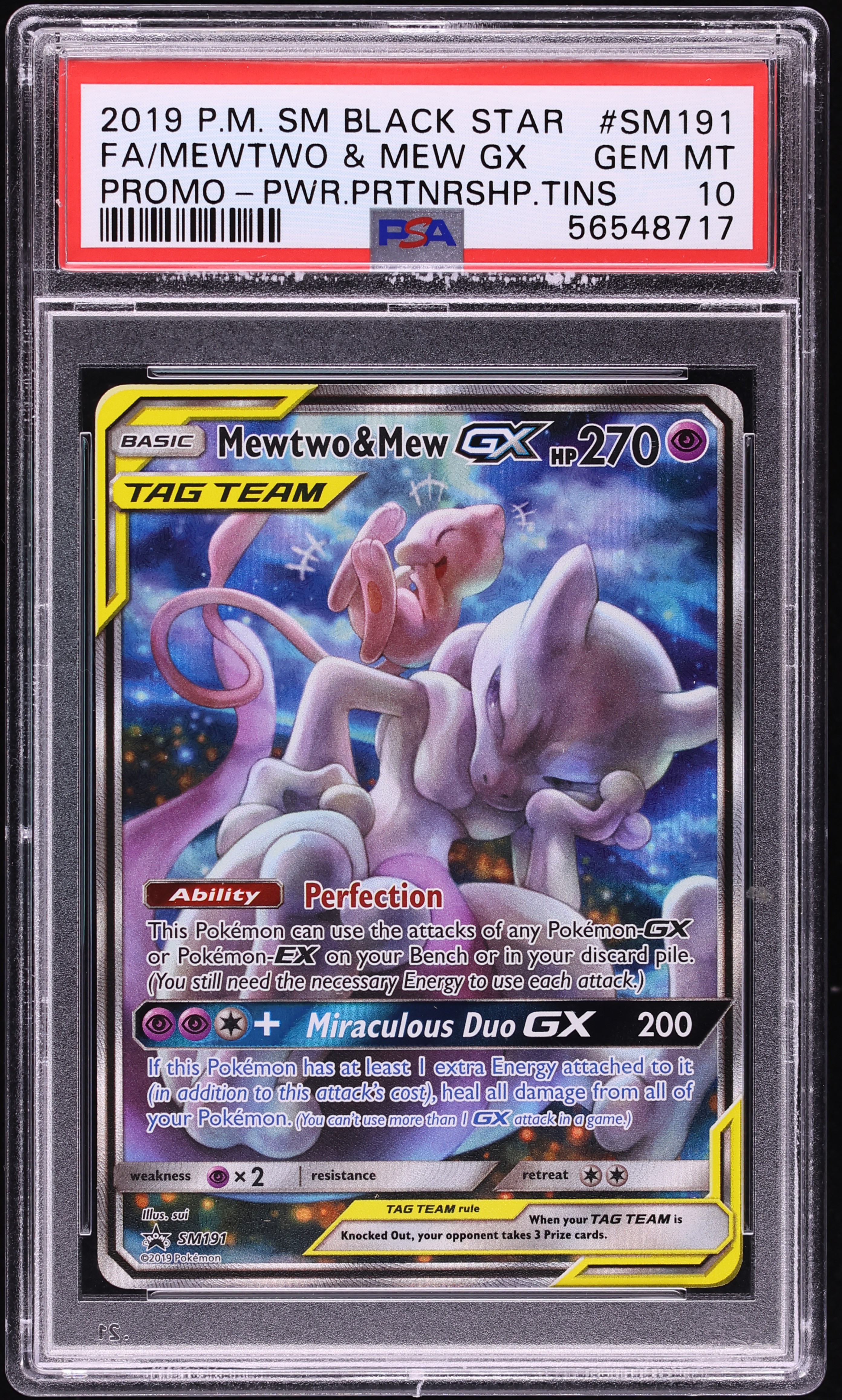 2019 Pokemon Sun & Moon Promo Power Partnership Tins Full Art Mewtwo & Mew GX #SM191 PSA 10 GEM