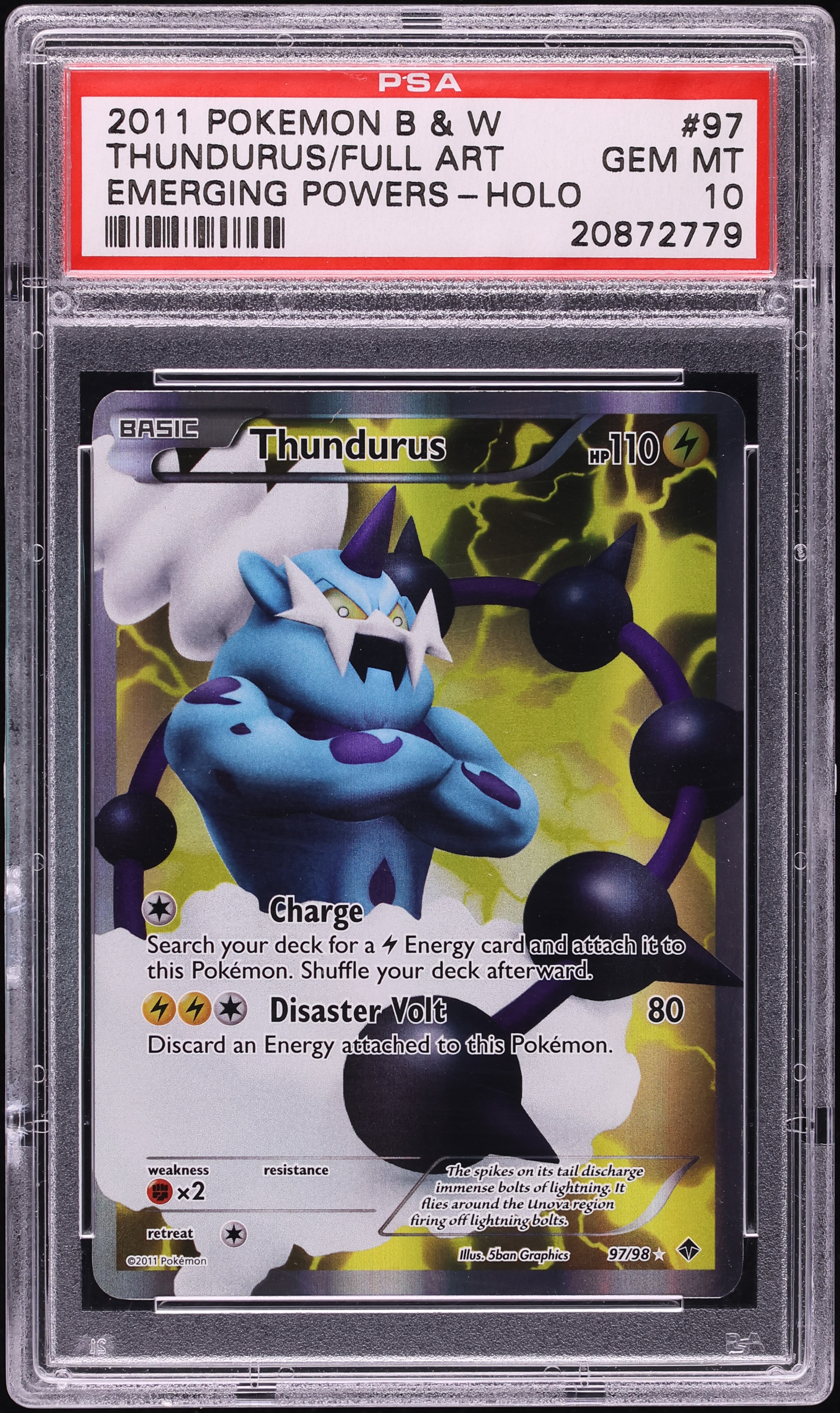 2011 Pokemon Black & White Emerging Powers Full Art Thundurus #97 PSA 10 GEM MINT