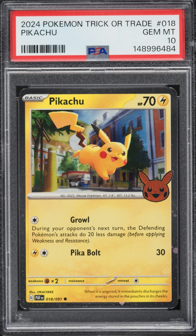 2024 Pokemon Scarlet & Violet Paldean Fates Trick Or Trade Holo Pikachu #18 PSA 10 GEM MINT