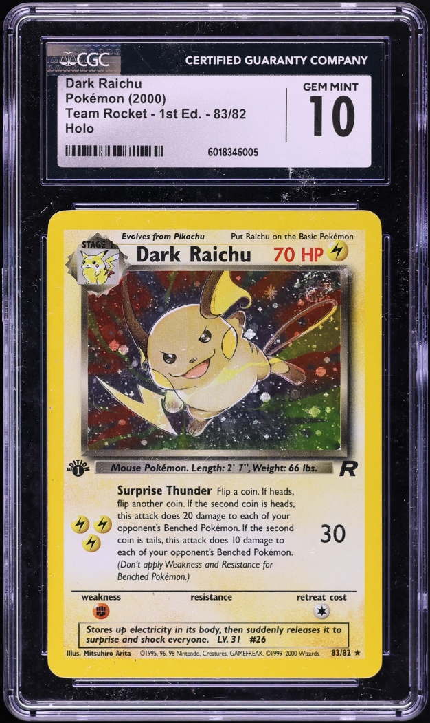 2000 Pokemon Team Rocket 1st Edition Holo Dark Raichu #83 CGC 10 GEM MINT