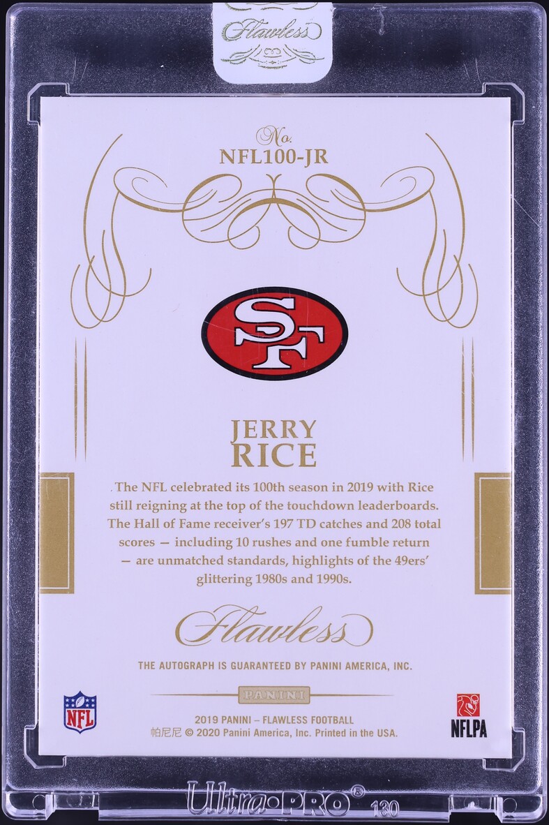 2019 Panini Flawless NFL 100 Gold Jerry Rice AUTO /10 #NFL100-JR - Photo 2