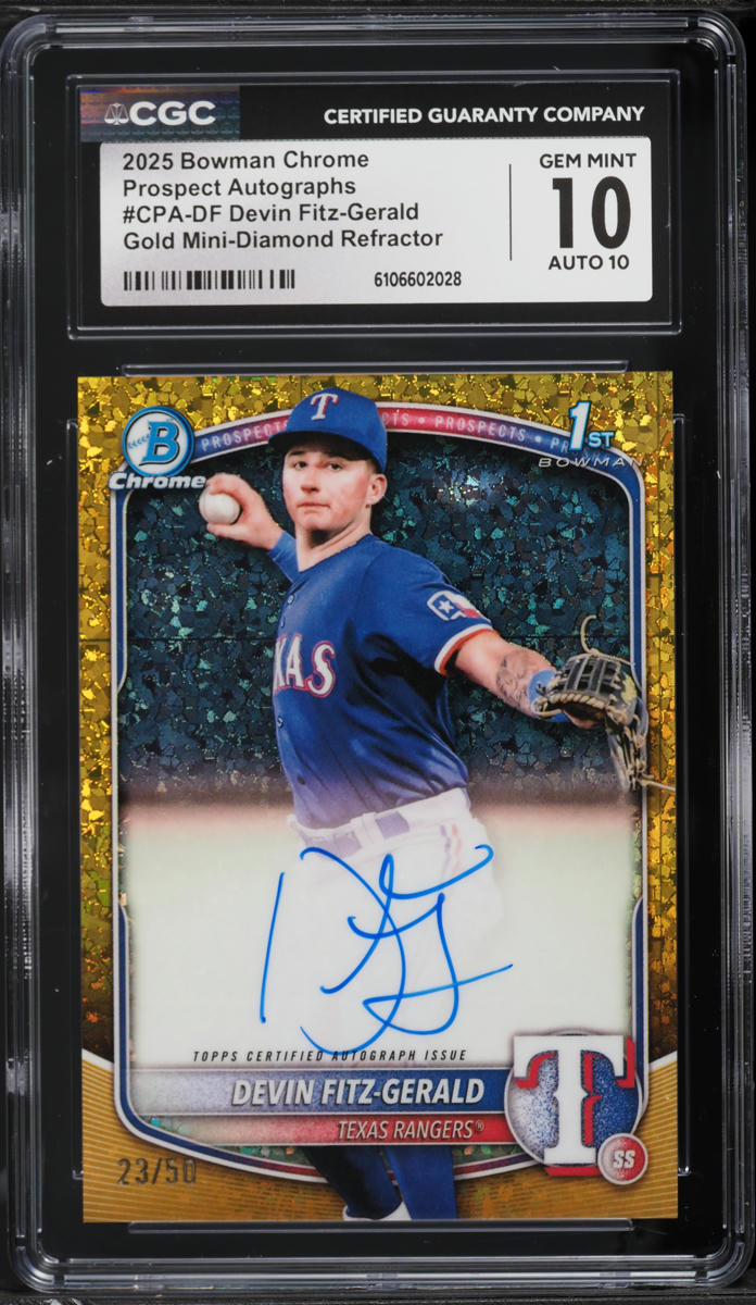 2025 Bowman Chrome Gold Mini-Diamond Refractor Devin Fitz-Gerald PROSPECT AUTO /50 CGC 10 GEM