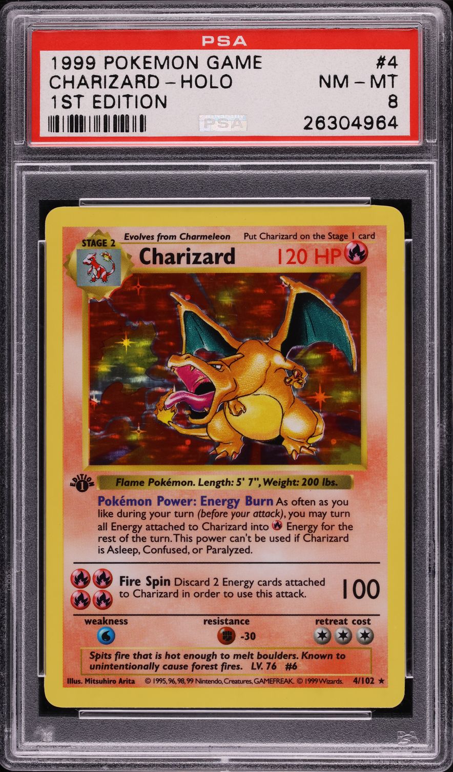 1999 Pokemon Base Set Shadowless 1st Edition Holo Charizard #4 PSA 8 NM-MT