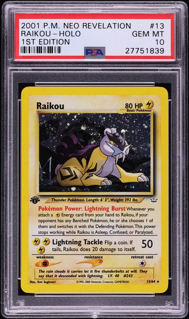 2001 Pokemon Neo Revelation 1st Edition Holo Raikou #13 PSA 10 GEM MINT