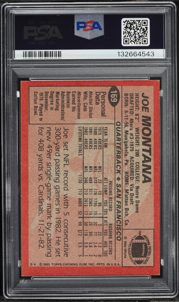 1983 Topps Football Joe Montana #169 PSA 7 NRMT