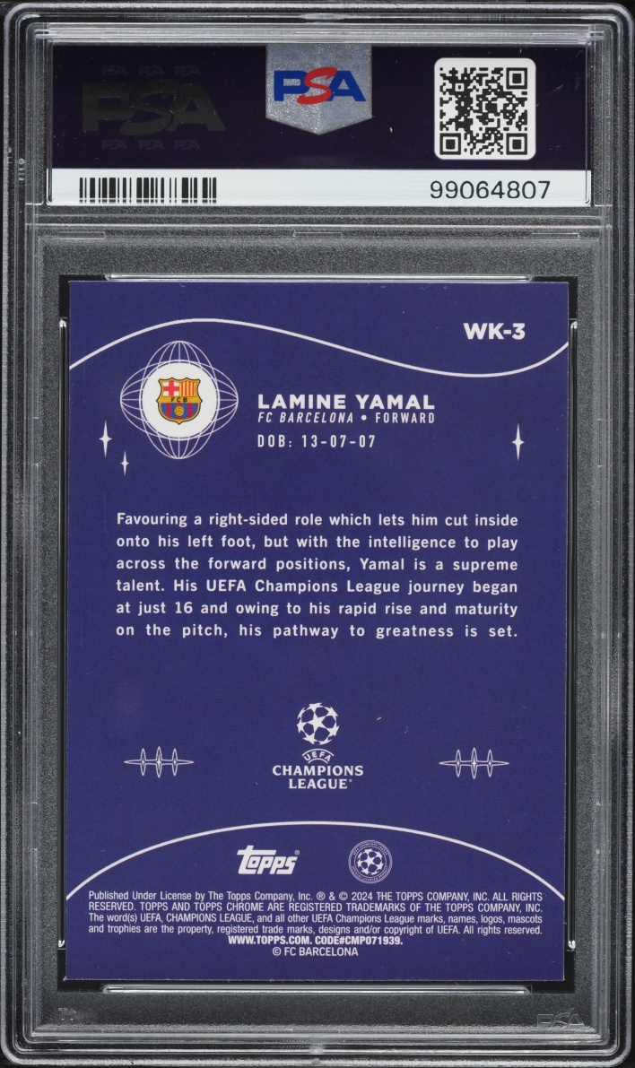 2023 Topps Chrome UEFA Club Competitions Wonderkids Lamine Yamal ROOKIE #WK-3 PSA 10 GEM MINT