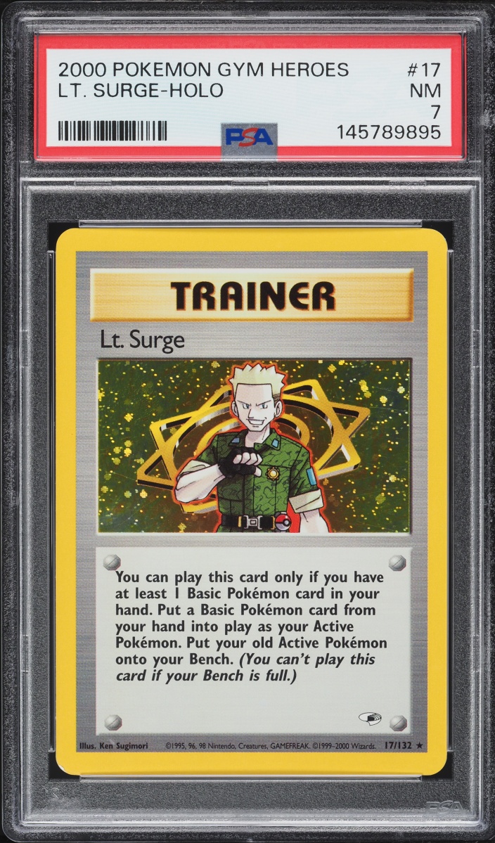 2000 Pokemon Gym Heroes Holo Lt. Surge #17 PSA 7 NRMT