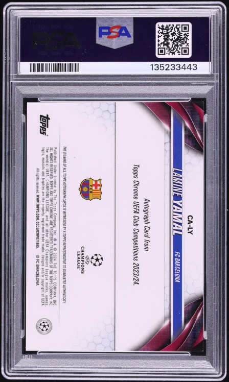 2023 Topps Chrome UEFA Club Competitions Lamine Yamal ROOKIE AUTO DNA 10 #CA-LY PSA 9 MINT - Photo 2