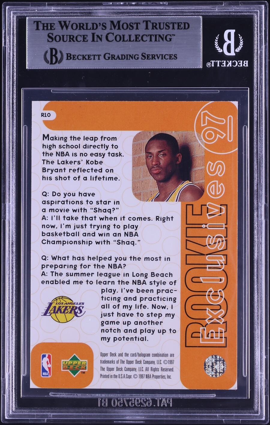 1996 Upper Deck Exclusives Kobe Bryant ROOKIE #R10 BGS 6 EXMT