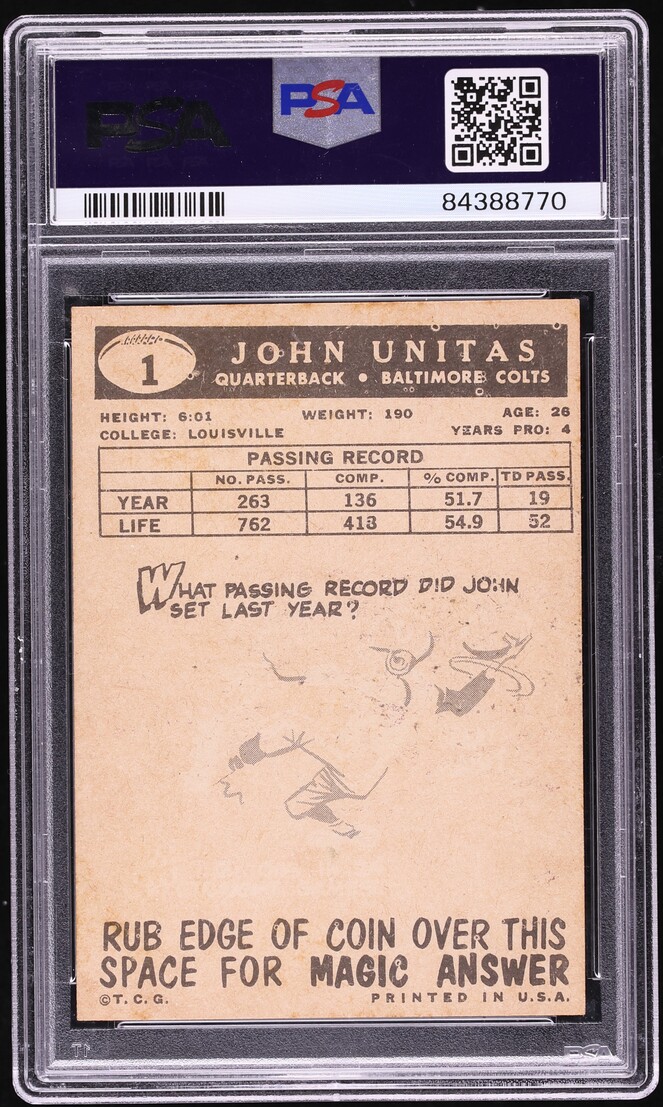 1959 Topps Football Johnny Unitas #1 PSA 6 EXMT